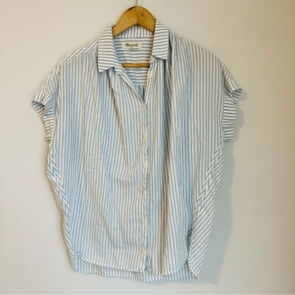 Madewell Central Shirt in Erinn Stripe Oversized Size Small White & Blue - Picture 4 of 11